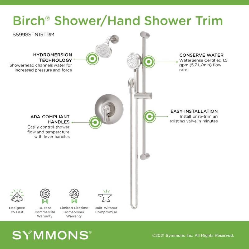 Symmons S599815TRM Birch Shower Only Trim Package with 1.5 GPM Single