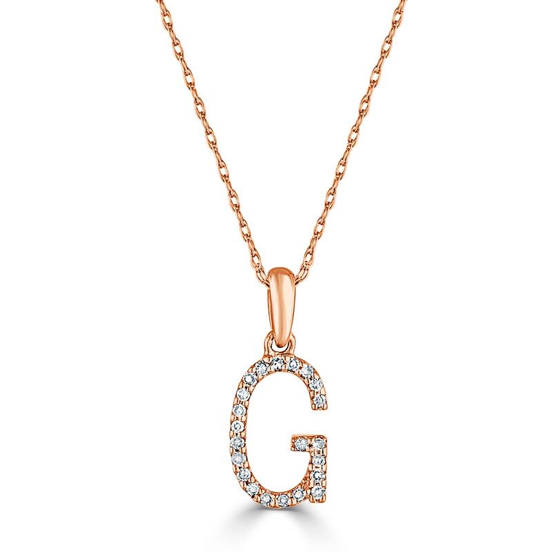 Joelle Collection 1/10 ctw Diamond Initial Pendant Necklace 14K Gold adjustable 16 to 18 inch Chain - Personalized Gift - G - Rose