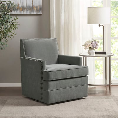Madison Park Emerson Grey Upholstered Swivel Chair