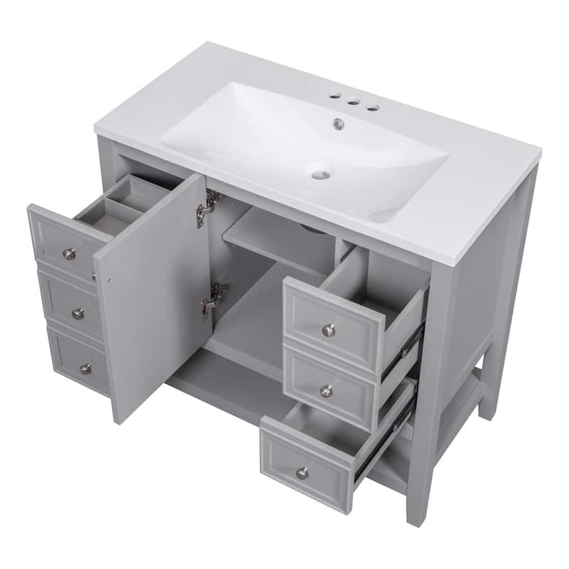 36" Bathroom Storage Wood Vanity Cabinet with Ceramic Sink and Shelf