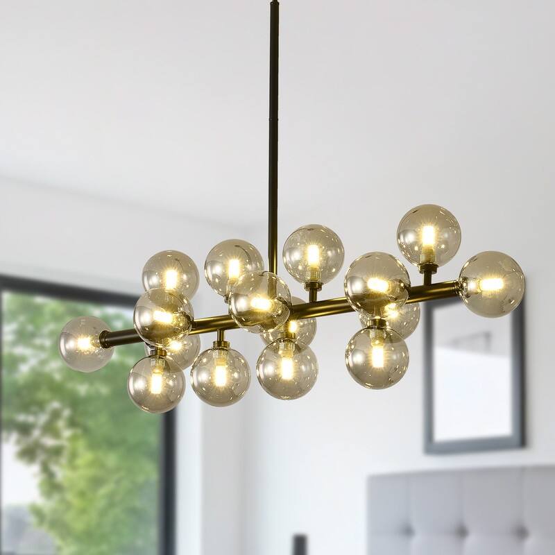 Mid Century Modern Chandelier Sputnik Liner Pendant Light Fixture - Grey-37.4in - Grey/Black