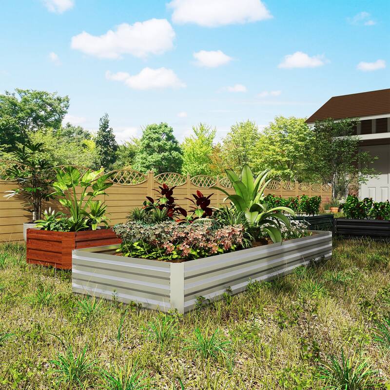 Outsunny Galvanized Raised Garden Bed, 8' x 3' x 1' Metal Planter Box, for Growing Vegetables, Flowers, Herbs, Succulents