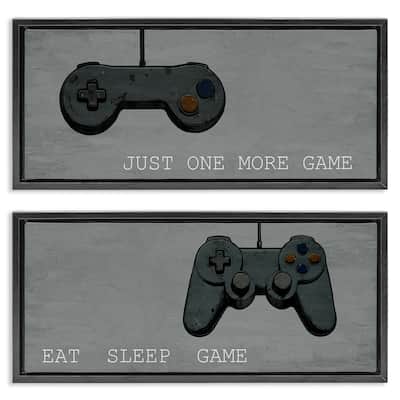 Stupell Gamer Phrases on Grey Framed Floater Canvas Wall Art Design By Kim Allen (Set of 2)
