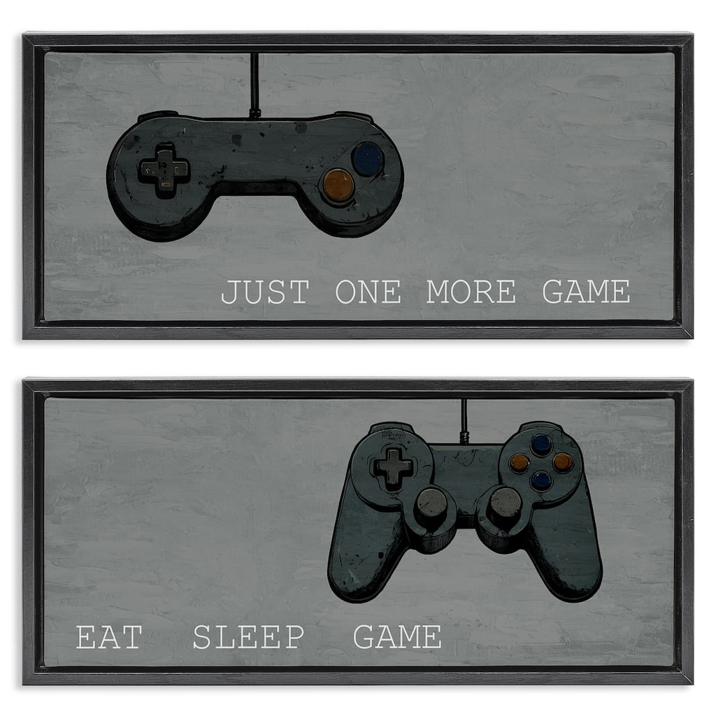 Stupell Gamer Phrases on Grey Framed Floater Canvas Wall Art Design By Kim Allen (Set of 2)