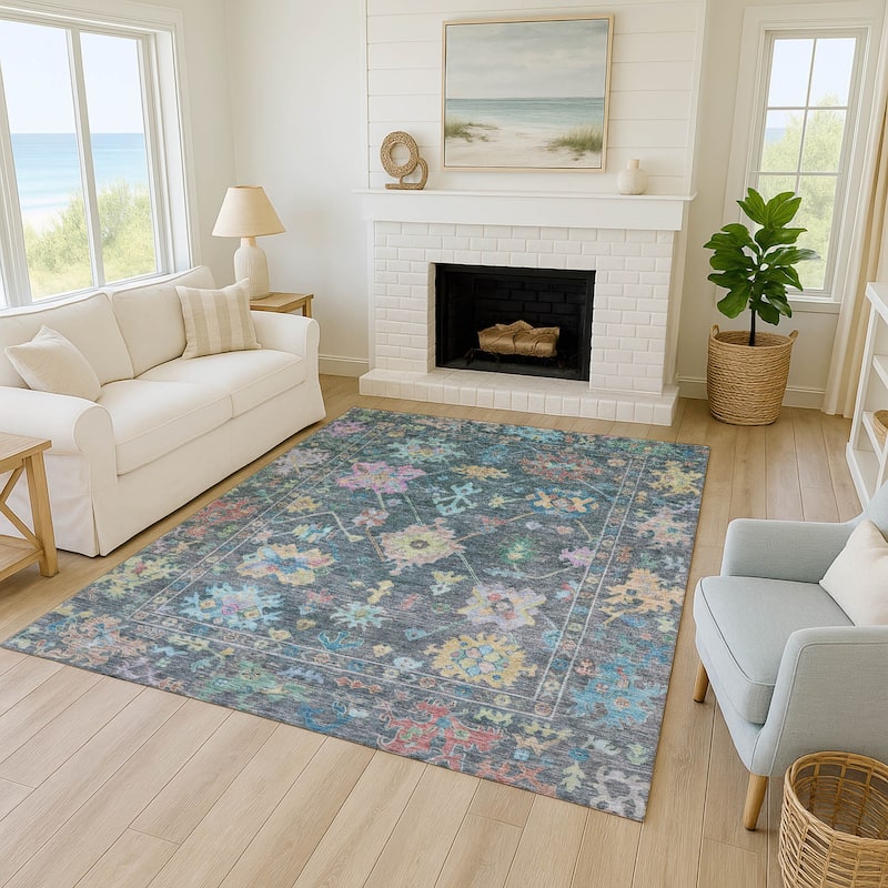 Machine Washable Indoor/ Outdoor Boho Traditional Chantille Rug