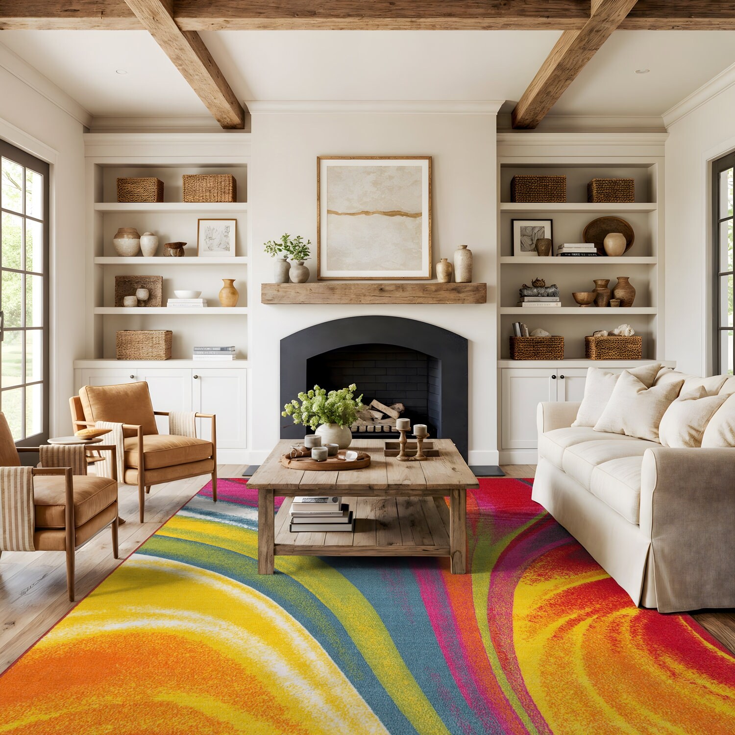 World Rug Gallery Modern Contemporary Waves Multicolored Non-slip