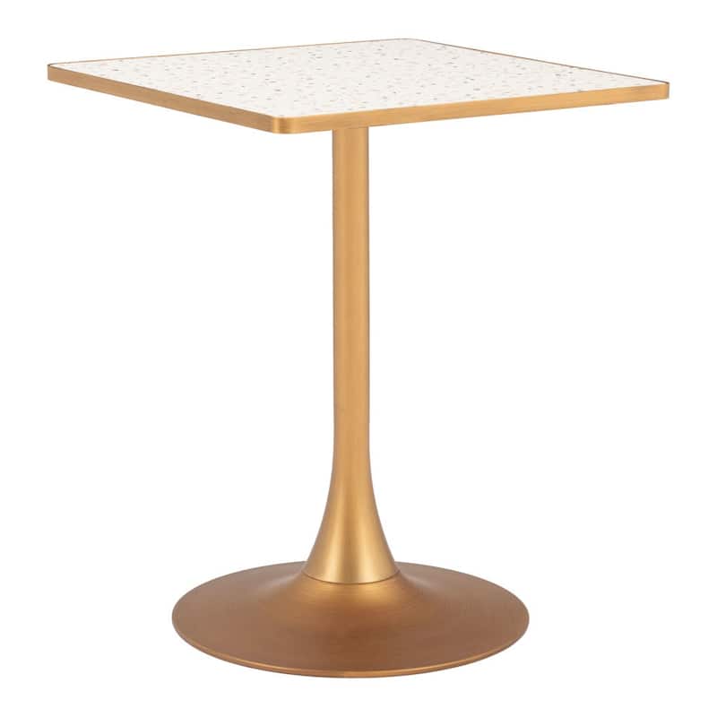 HomeRoots 24" Beige and Gold Wood and Steel Pedestal Base Square Dining Table - 24.00 in. x 29.90 in. x 24.00 in.