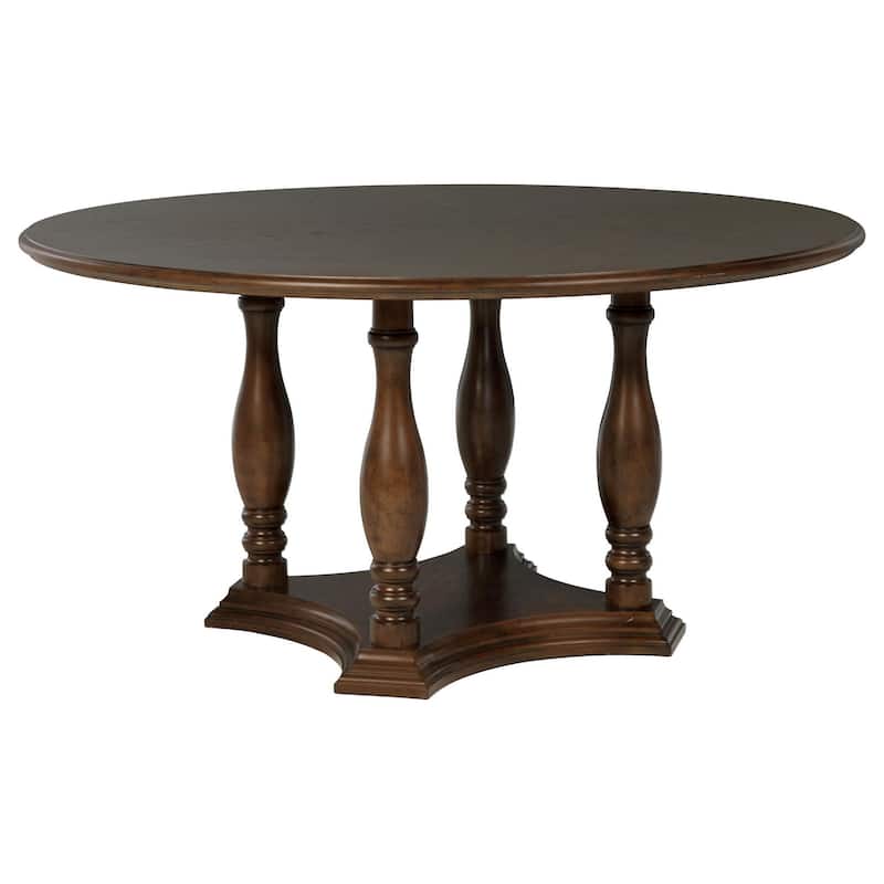 Monta Round Dining Table, Turned Legs and Shelf, Brown Wood 60 Inch