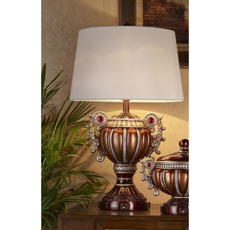 Bronze Polyresin Urn Table Lamp with Empire Shade 3 Way Switch, Large Size - 18” x 18” x 29.5” (D x W x H)