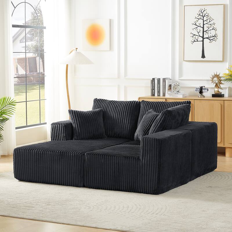 L Shaped Modular Sectional Sofa, Corduroy Upholstered Cloud Couch, Full-Compressed 4 Seat Sofa for Living Room