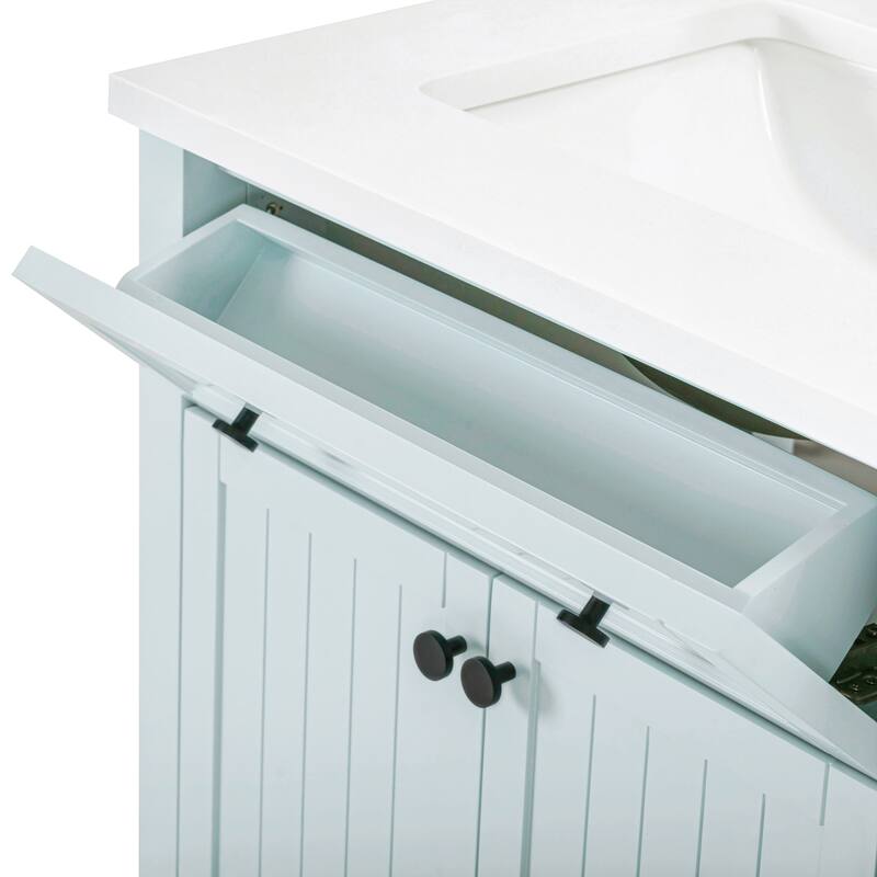 Layla Bathroom Vanity in Ice Blue with Cala White Engineered Stone Top