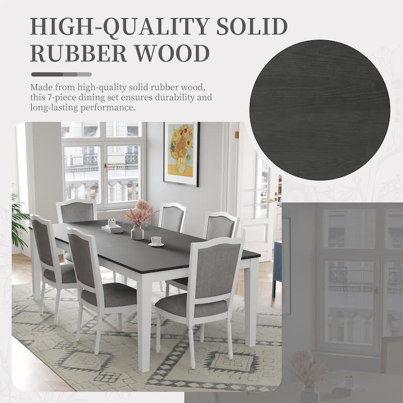7-Piece 78.1inch Rustic Extendable Dining Table Set with 18inch Removable Leaf