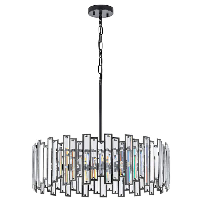 6-Light Modern Glam Crystal Chandelier Black/Gold Round Drum Chandelier for Dining Room