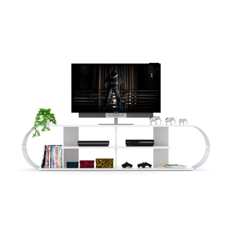 Casemiro Mid Century Modern Tv Stand 4 Shelves Open Storage Entertainment Centre 68 inch Tv Unit