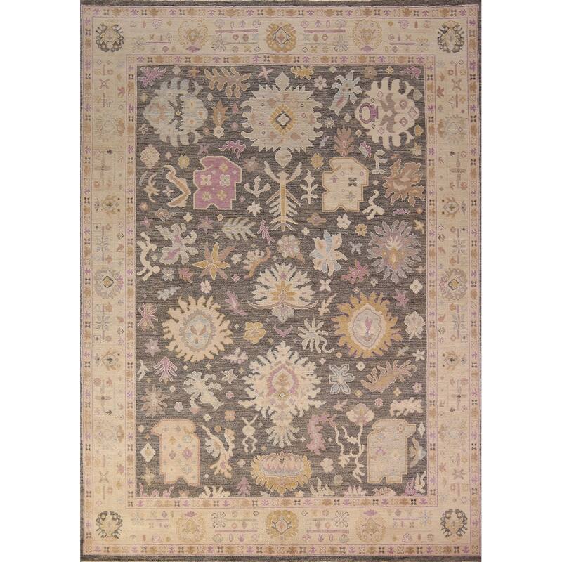 Vegetable Dye Grey Oushak Turkish Area Rug Hand-Knotted Wool Carpet - 8'0" x 9'9"