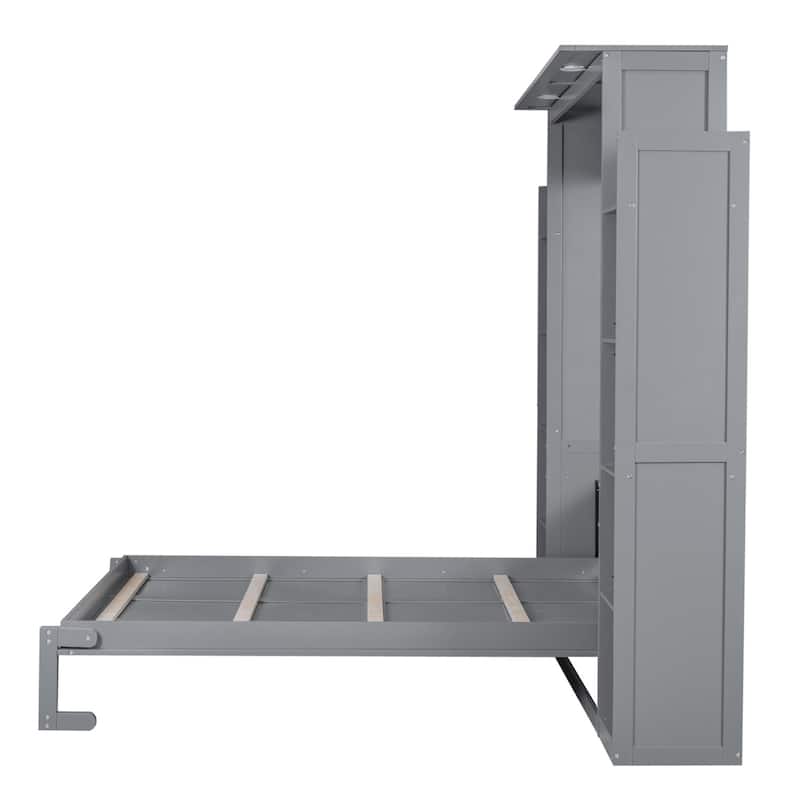 Merax Murphy Bed Wall Bed with Shelves and LED Lights