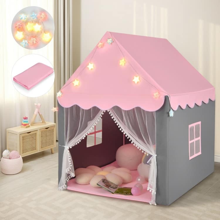 Breathable Kids Play Tent with Mesh Windows and Star Lights - 41.5" x 48" x 53.5" (L x W x H)