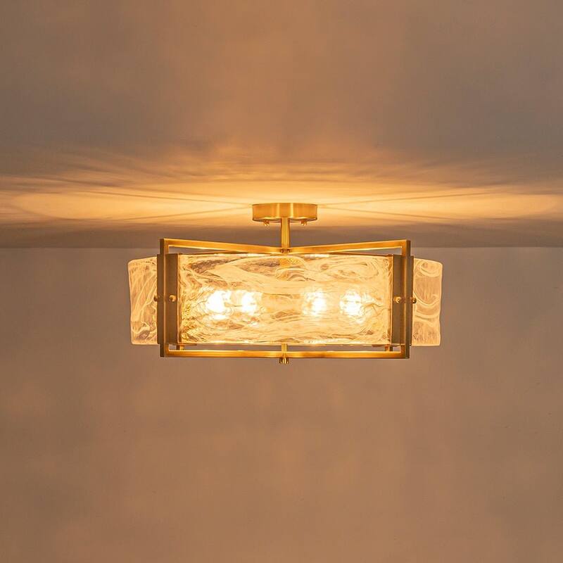 Modern Entryway 6-Light Glazed Glass Drum Semi-flush Mount