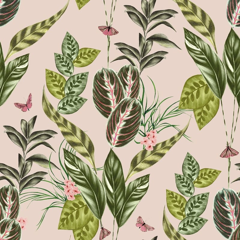 Spirit Light Pink Tropical Foliage Wallpaper