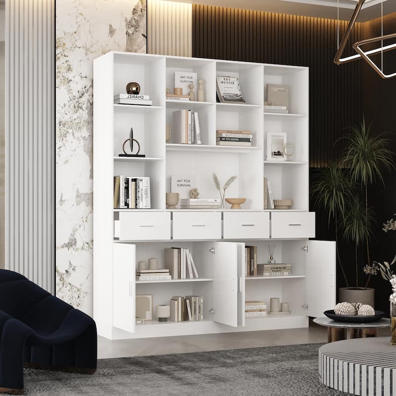 Wood Large Bookshelf Furniture for Bedroom Home Office Living Room - 78.7"H x 63"W