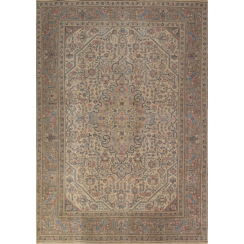 Floral Pink Tabriz Persian Area Rug Hand-Knotted Wool Carpet - 7'11"x 11'0"