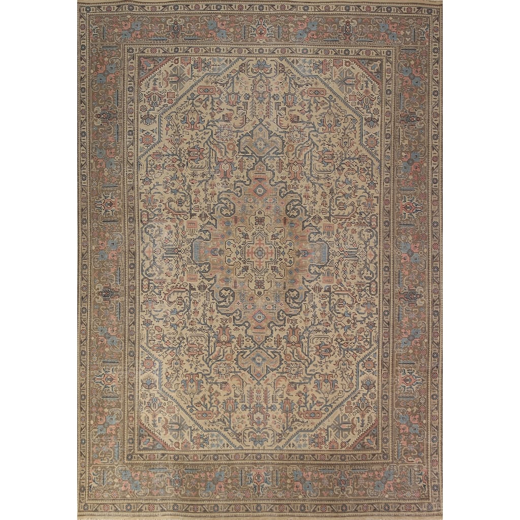 Floral Pink Tabriz Persian Area Rug Hand-Knotted Wool Carpet - 7'11"x 11'0"