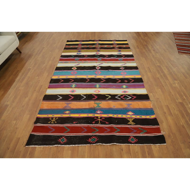 Hand Woven Oriental 100% Wool Carpet Southwestern Tribal Multi-Colored Kilim Area Rug - 9' 8'' X 5' 5''