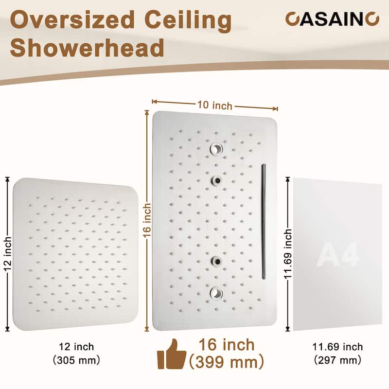 Luxury Thermostatic Shower System 3-Spray Patterns Ceiling Mount Fixed Rain Waterfall Shower Head and Handheld Spray Combo