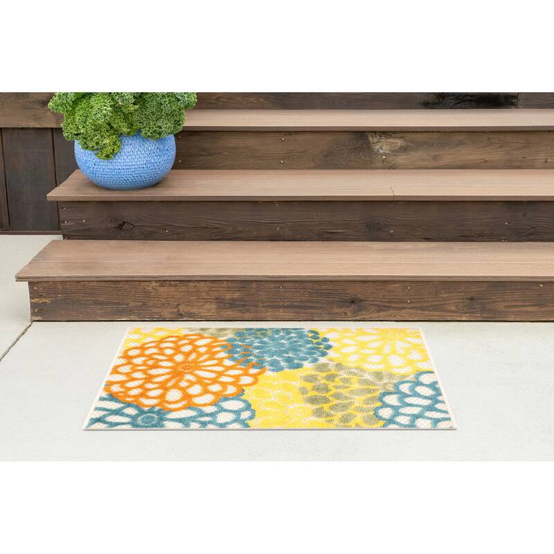 Origin Coastal Floral Indoor/Outdoor Area Rug - 2' x 3' - Gold/Teal