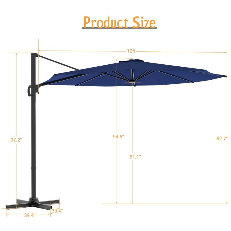 LIVOOSUN 10FT Round Cantilever Umbrella Patio Offset Umbrella For Outdoor Space, Solution-Dyed Fabric, 360° Rotation System