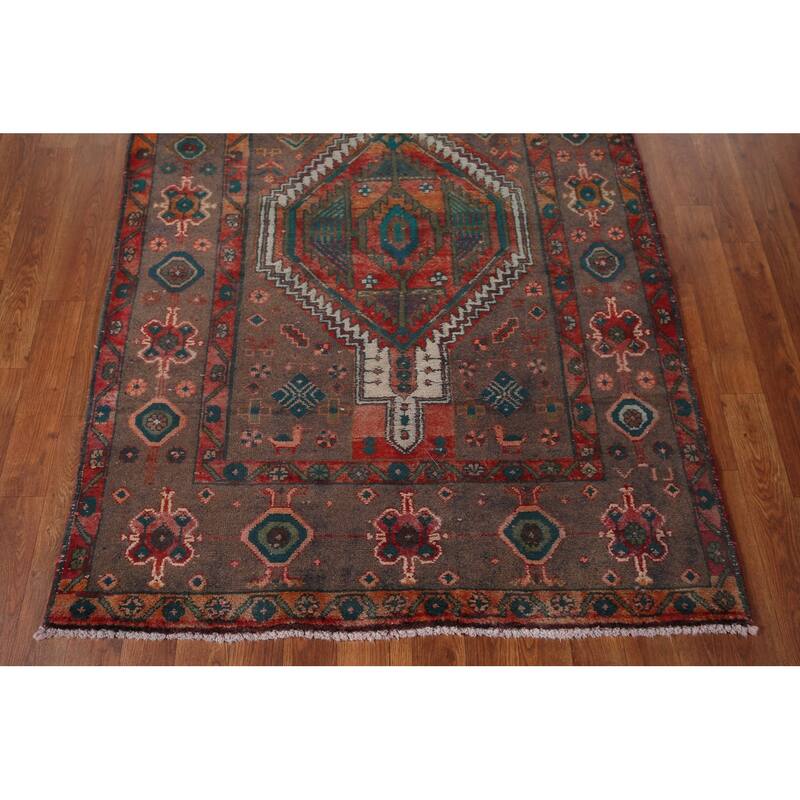 Tribal Heriz Persian Vintage Runner Rug Handmade Wool Carpet - 3'9" x 11'11"