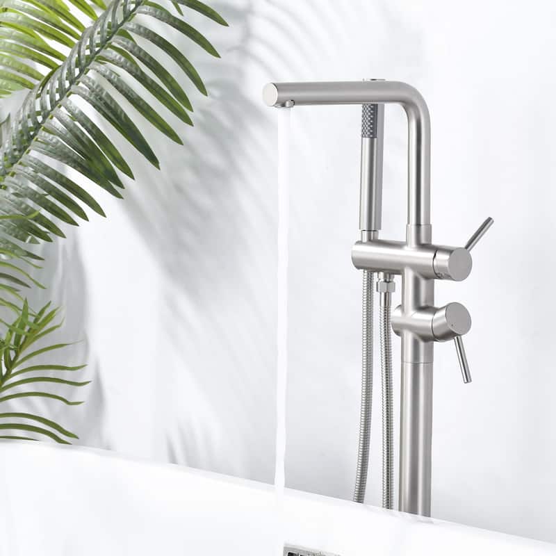 WOWOW 2-Handle Freestanding Longer Spout Tub Faucet with Handshower