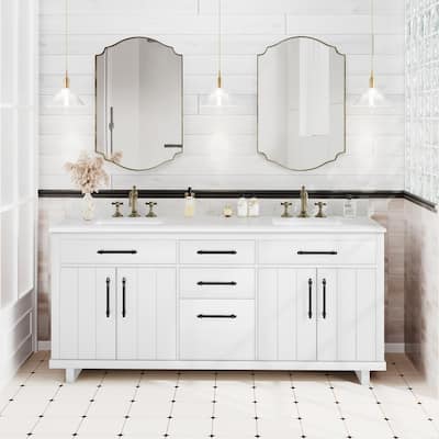 72-inch Double Bathroom Vanities with 2 Integrated Rectangular Sinks