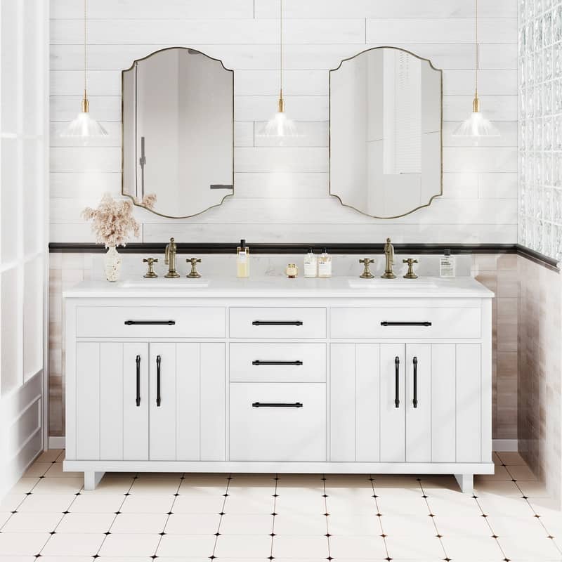 72-inch Double Bathroom Vanities with 2 Integrated Rectangular Sinks