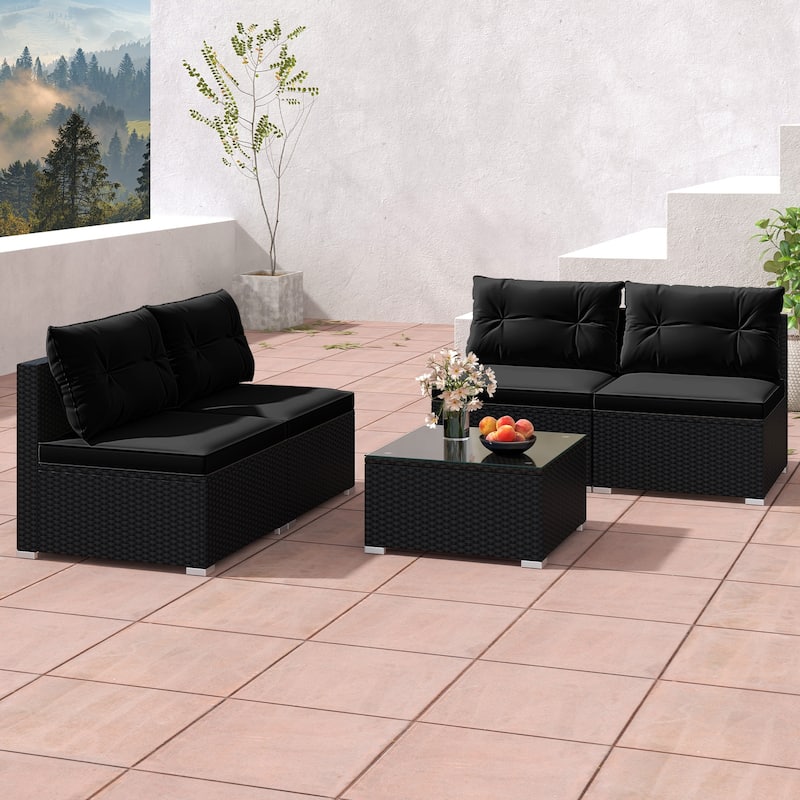 Gymax 5 PCS Patio Furniture Set w/ Seat & Back Cushions Tempered Glass