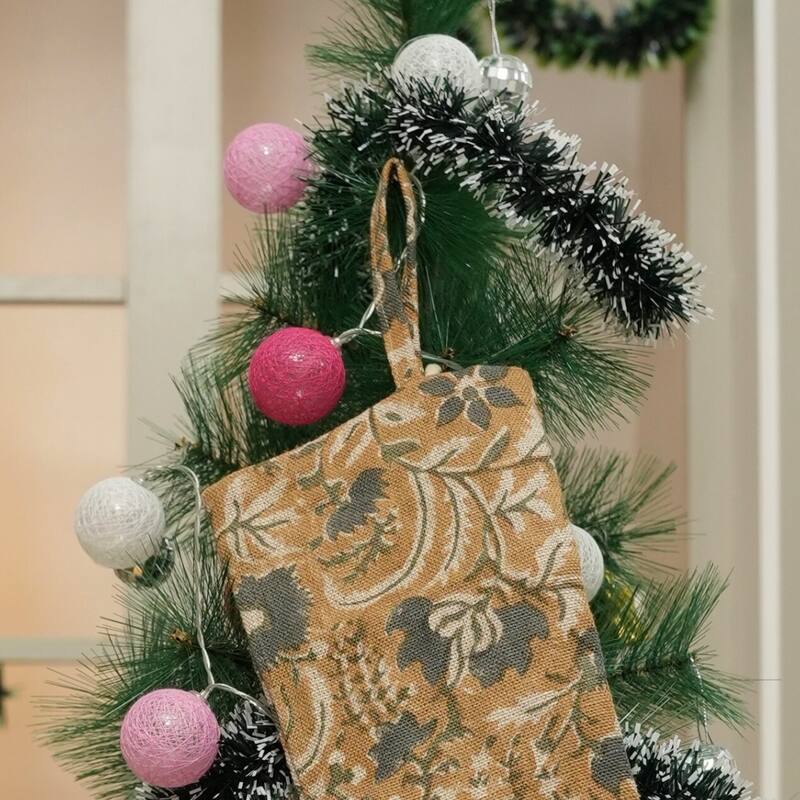 Fabdivine Linen or Cotton Hand Block Home Decorative Christmas Stockings - 16"X6.5"