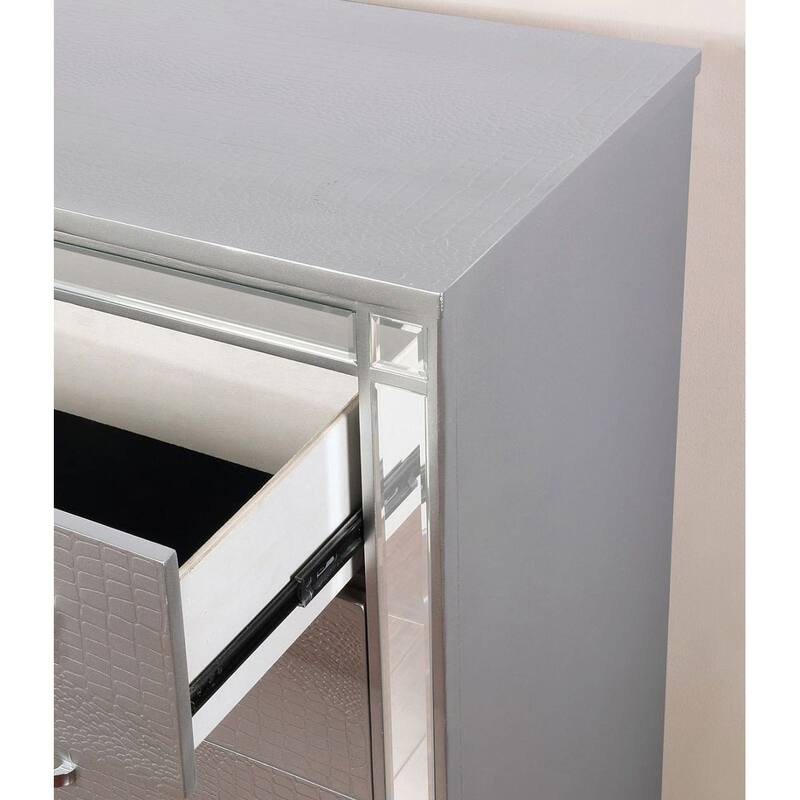 2 Drawers Wooden Drawer with Mirror Trim - Silver