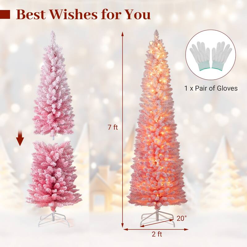 Costway 6/7 FT Snow-flocked Artificial Pink Christmas Tree with 140 - See Details