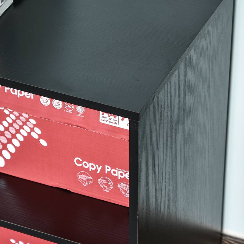 HOMCOM Indoor Office Storage Cabinet with 3 Storage Drawers, Open Shelving, & Wheels