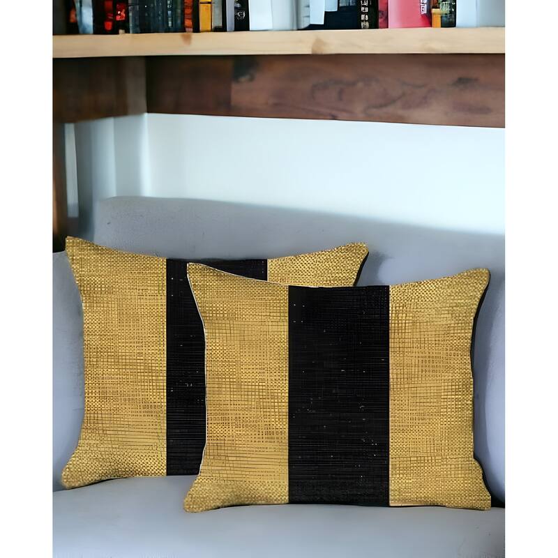 Set Of Two 18" X 18" Yellow And Black Geometric Zippered Handmade Polyester Throw Pillow - Yellow/Black