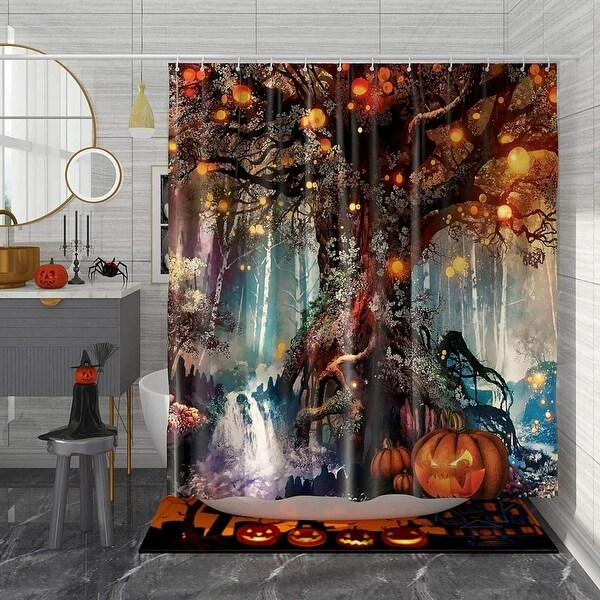 Thanksgiving Rustic Farmhouse Halloween Pumpkin Fabric Shower Curtain Set 72x72" 
