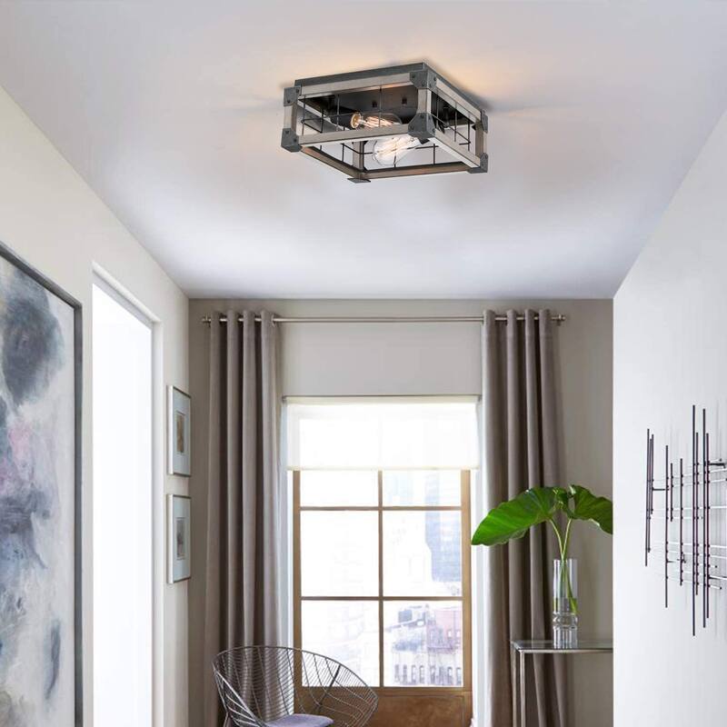 2 Light Caged Square / Rectangle Flush Mount - 12.97"x12.97"x5.83"
