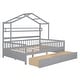 preview thumbnail 4 of 7, Grey Pinewood House Bed with Roof, 2 Drawers, and Shelf, Full-Length Guardrails