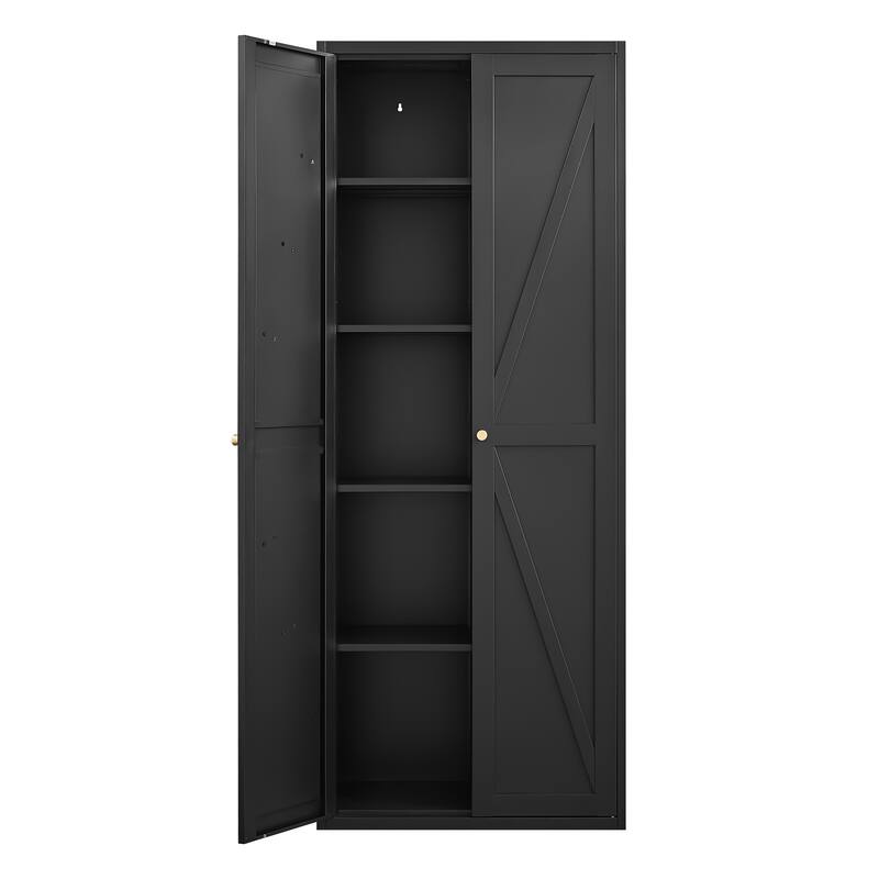 2 Doors Metal Storage Cabinet Kitchen Pantry Cabinet With Adjustable Shelves Tall Steel Cabinet Locker