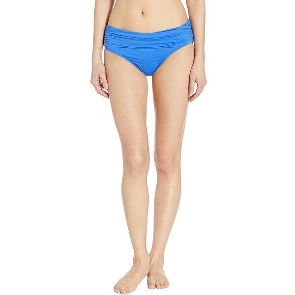 slide 1 of 3, Ralph Lauren Women's Wide Shirred Banded bikini Bottom, Blue, 14