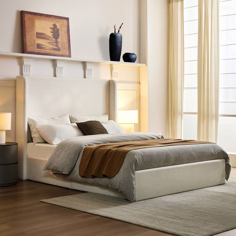 Upholstered Platform Bed Frame with Headboard