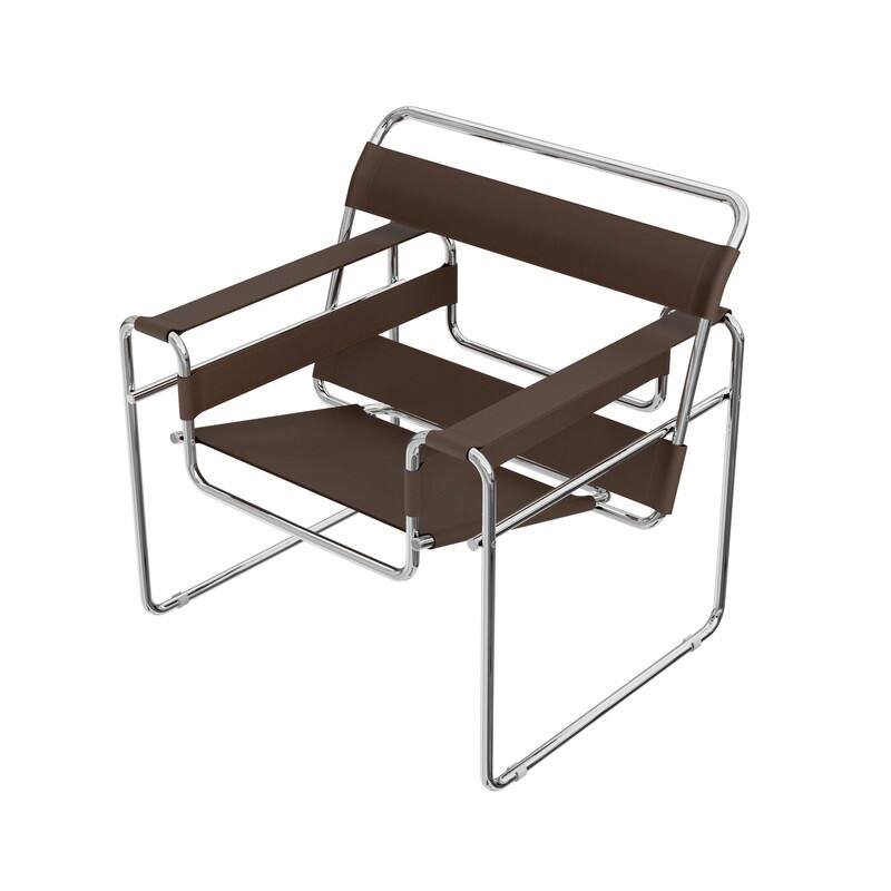 Mid-Century Modern Saddle Leather Accent Chair with Steel Legs