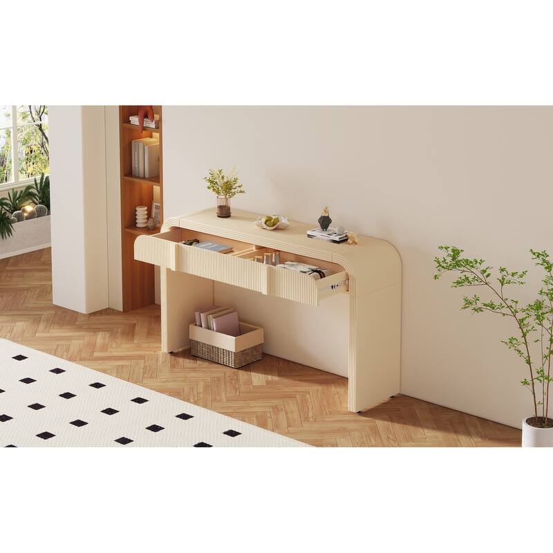 Modern Console Table with 2 Storage Drawers - Apricot Cream