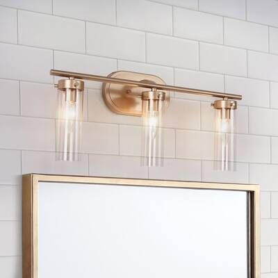 Modern 3-light Gold Bathroom Wall Sconces Linear Glass Vanity Lights