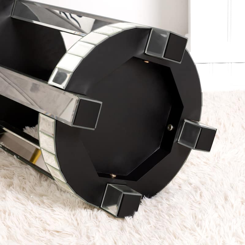 Tall Mirrored Glass Round End Table
